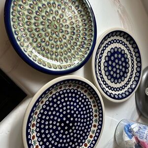 Hand made in Poland peacock eye Colorful Ceramic Plates Set